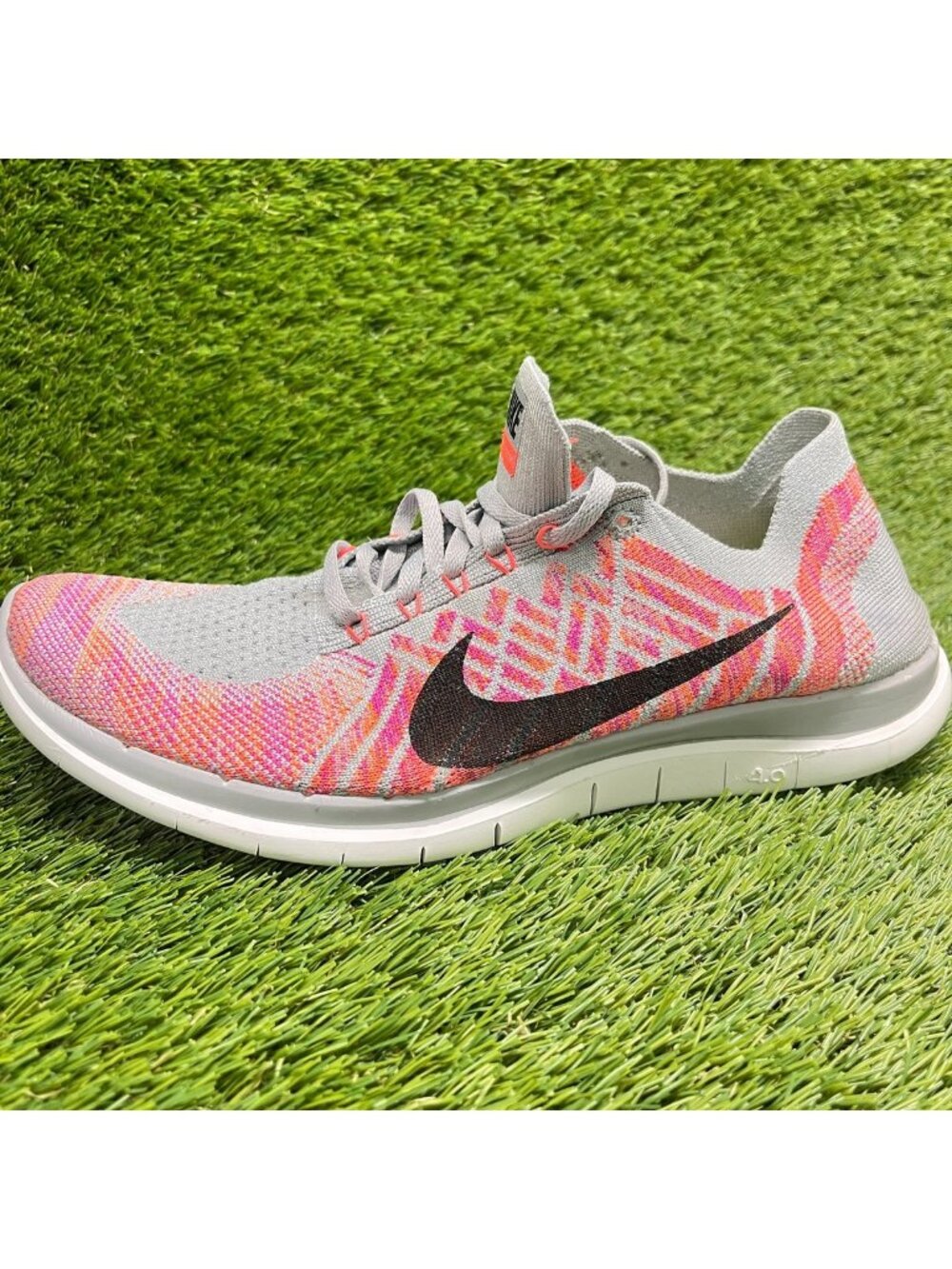Nike Free 4.0 Flyknit Womens Size 11 Gray Pink Athletic Running Shoes Sneakers - Picture 3 of 10